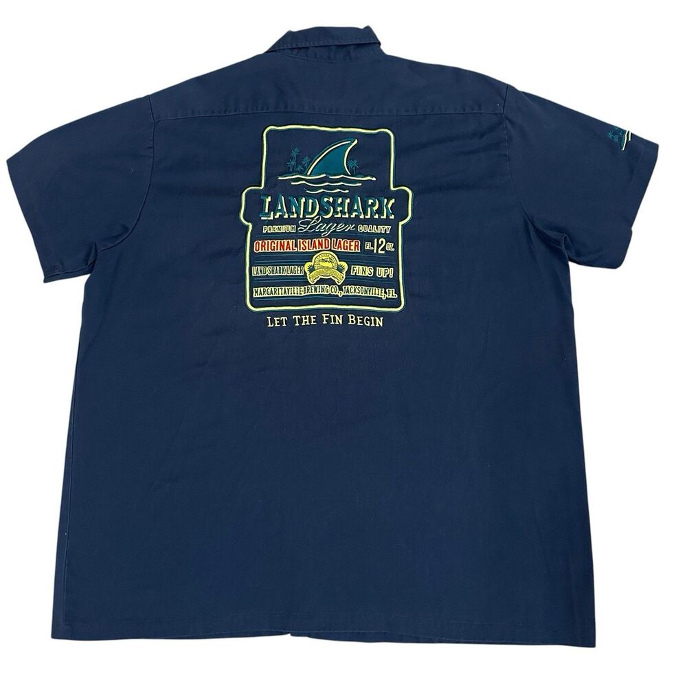 Landshark Lager Button Shirt Mens XXL Mechanic Short Sleeve Blue Embroidered - Picture 8 of 11